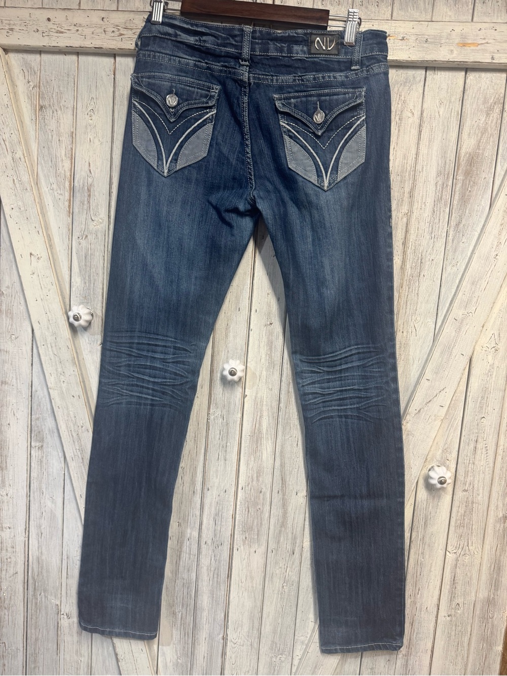 Dark Blue Skinny Jeans with Embellished Back Pockets